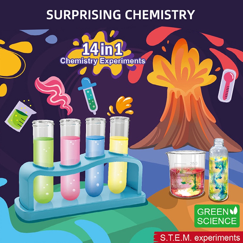Science Experiment Kit With 14 in 1 Science Lab Chemistry Volcano ...