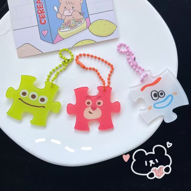 Cute Building Blocks Keychain Acrylic Key Ring Toy Story Puzzle Kids ...