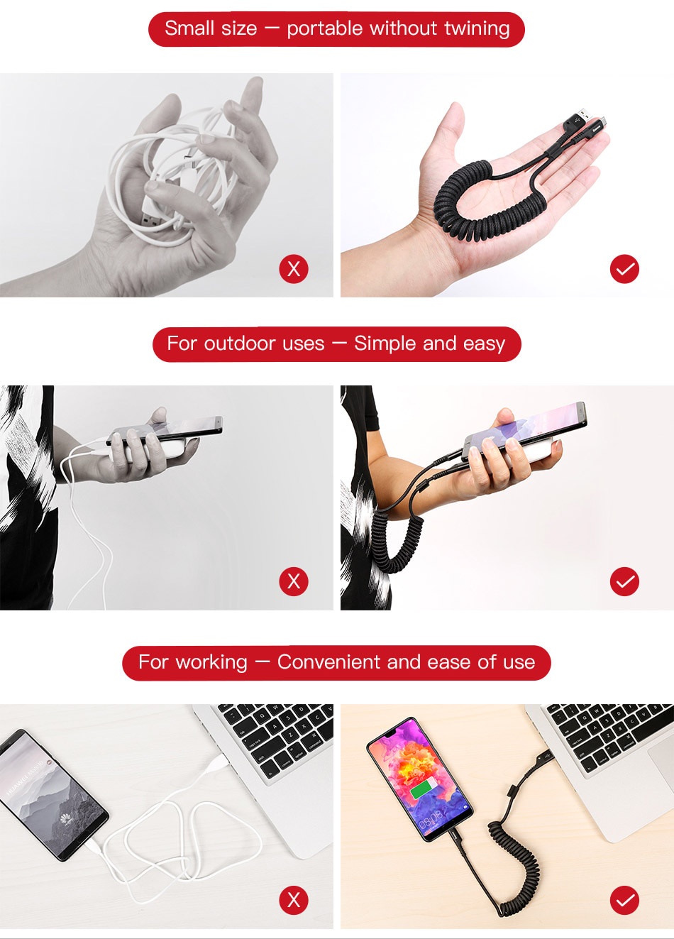 Baseus Spring Charging Cable USB C Type Cable In-Car 2A Charging Cable ...