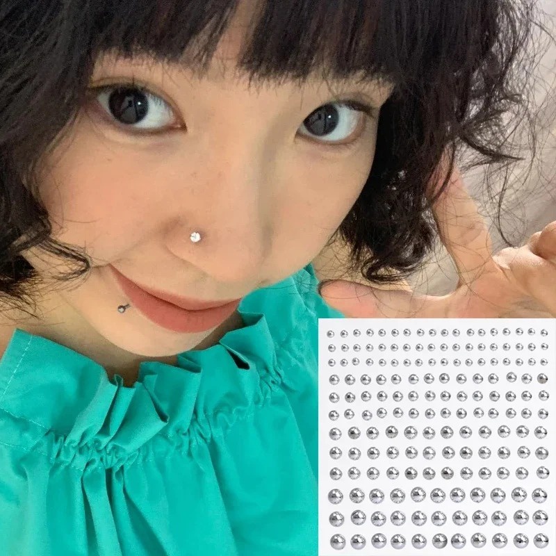 Sliver Diamond Nose Stud Lip Stud Sticker / Self Adhesive Rhinestones ...