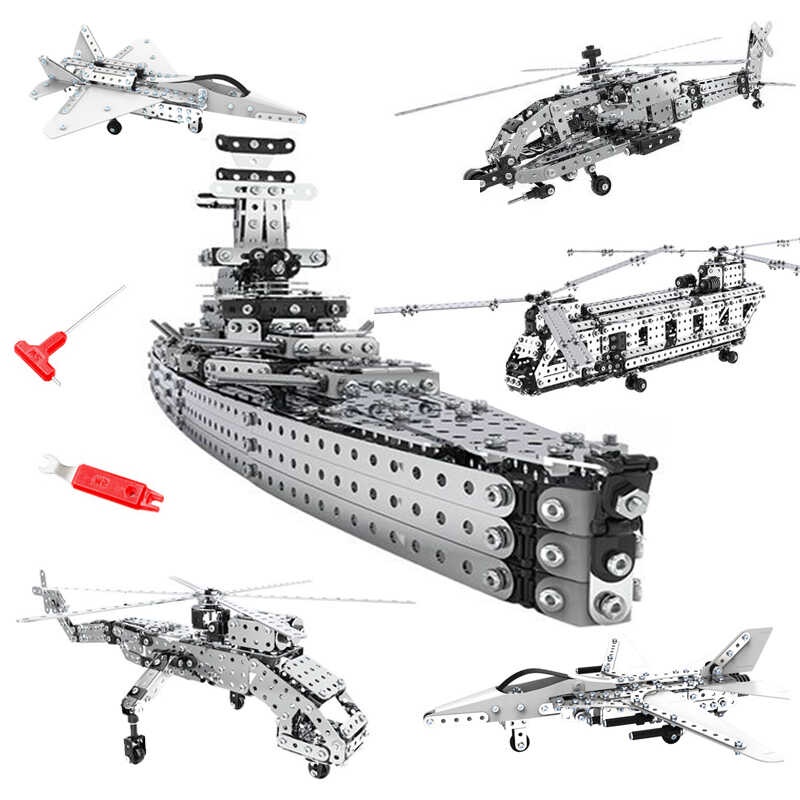 Children DIY Metal 3D Assembly Building Blocks Aircraft Warship Model ...