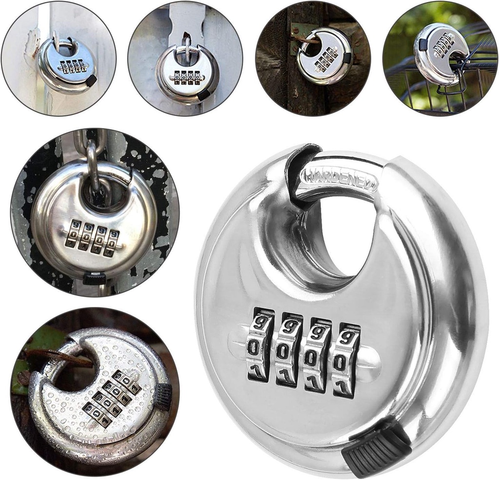 1 pcs Round Padlocks Stainless Steel Discus Locks 4 Digits Combination ...