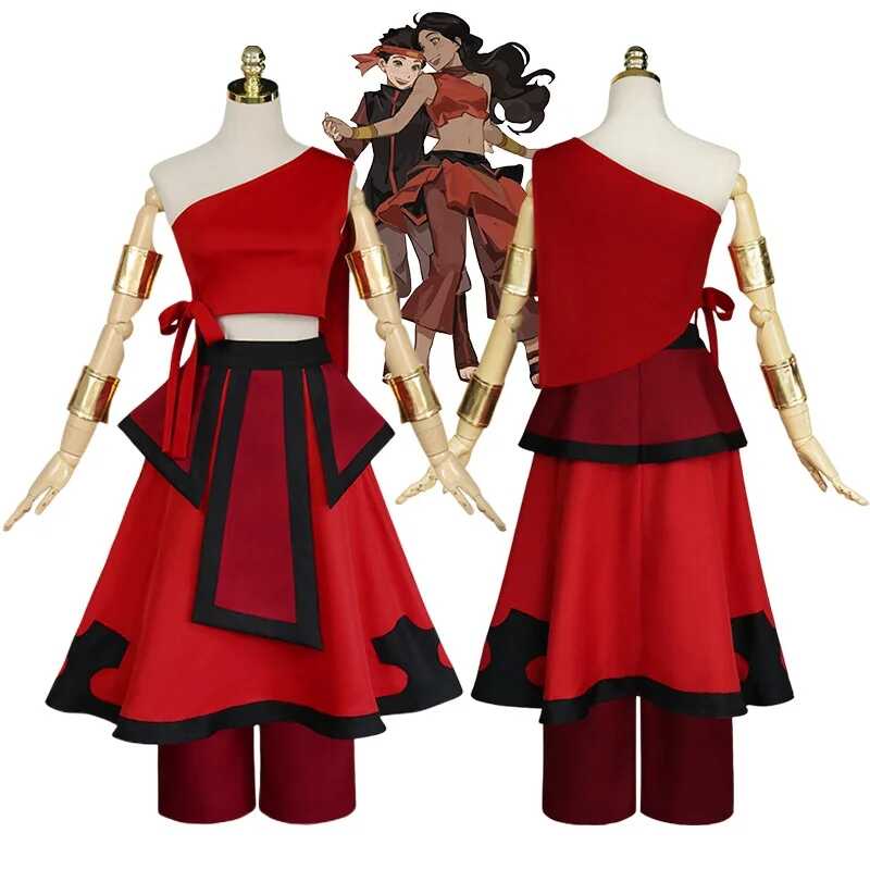Anime Katara Fire Nation Cosplay Costume Avatar The Last Airbender Cosplay Red Uniform Adult