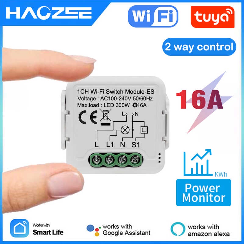 Tuya Smart Wifi Switch Module 16A na may Power Meter 2 Way Control
