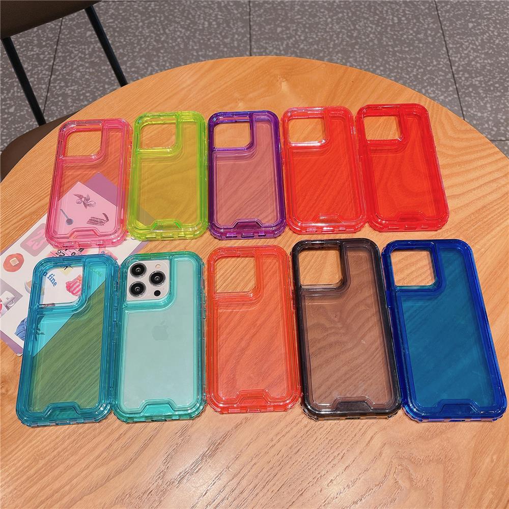3 in 1 Hybrid Armor Bumper Shockproof Transparent Phone Case For iPhone