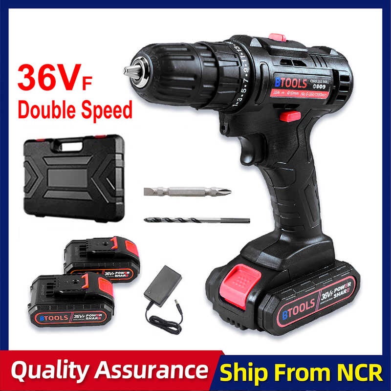 BTools Cordless DC 36V Lithium Electric Drills Double-Speed With 2 Li ...