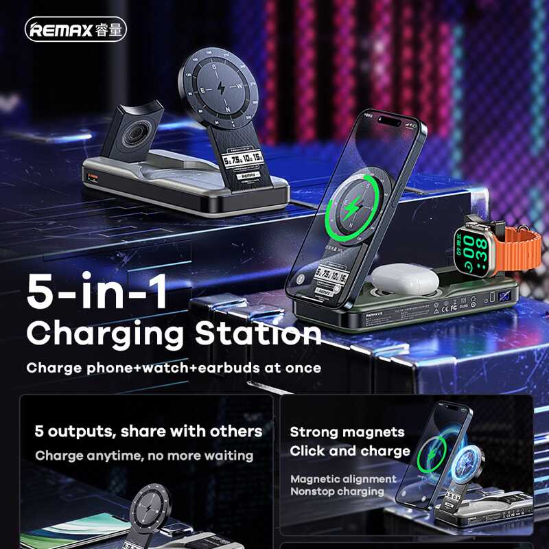 REMAX 5 sa 1 Magnetic Wireless Power Bank Fast Charging Desktop Folding ...