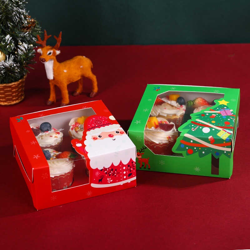 4 Cavity Cupcake Christmas Cookie Bakery with Window Treat Gift Boxes