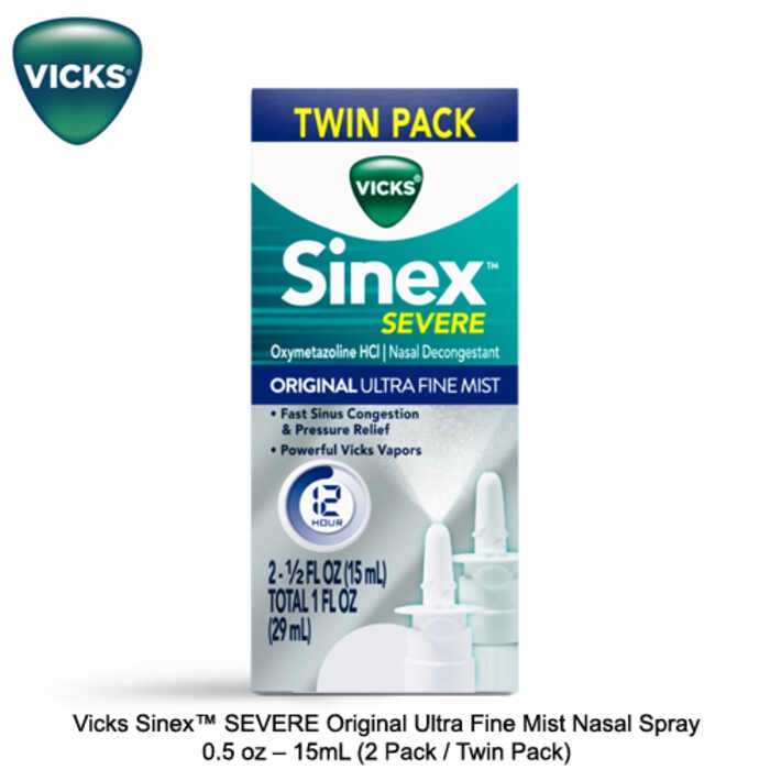 Vicks Sinex SEVERE Original Ultra Fine Mist Nasal Spray 0.5 oz – 15mL ...