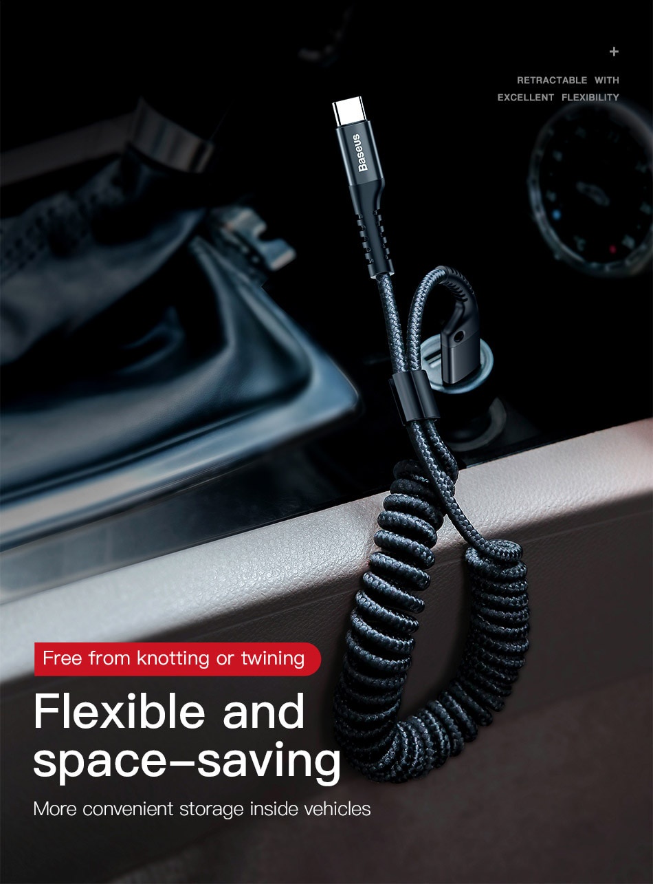 Baseus Spring Charging Cable USB C Type Spring Braided Rope Charging ...