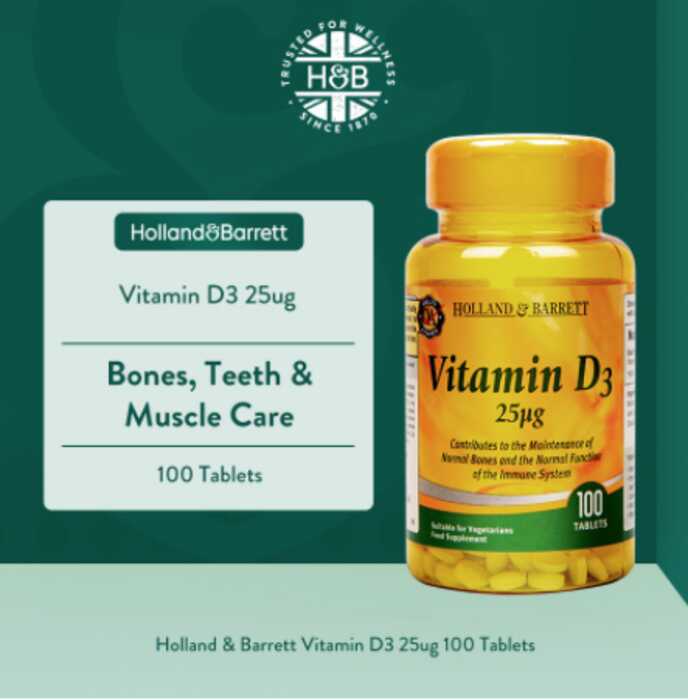 Holland & Barrett Vitamin D3 100 Tablets 25ug (1000 I.U>) expiration