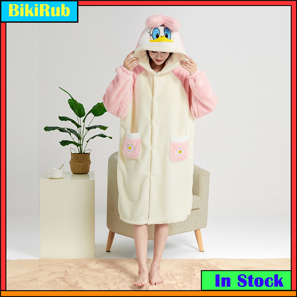 2024 Animal Kigurumi Pink Duck Cartoon Robes Women Men Bathrobe Flannel Pajamas Anime Costumes