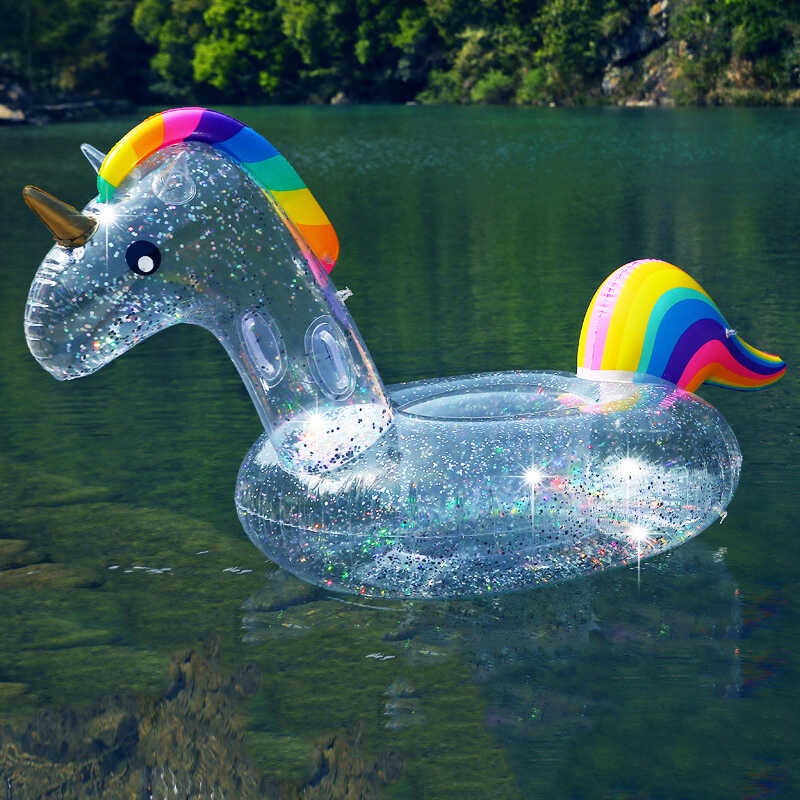 180cm Giant Iatable Magical Pool Float with Glitter Inside Unicorn ...