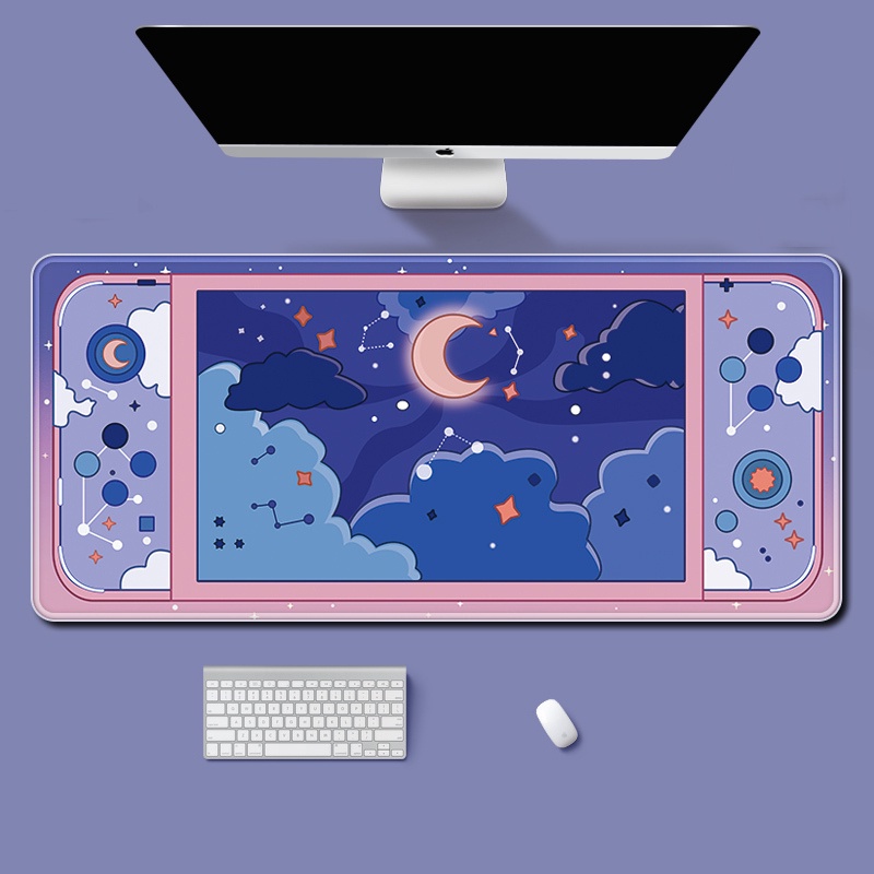 Kawaii Mousepad Moon and Stars Large Desk Mat Aesthetic Mouse Pad Cute ...