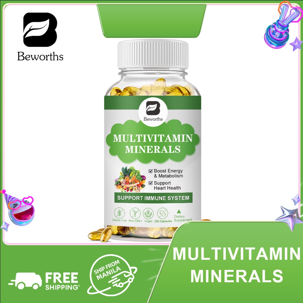 Multivitamin Minerals Capsules with Vitamin B12, D3 & K2 for Healthy Heart Eyes, Energy and
