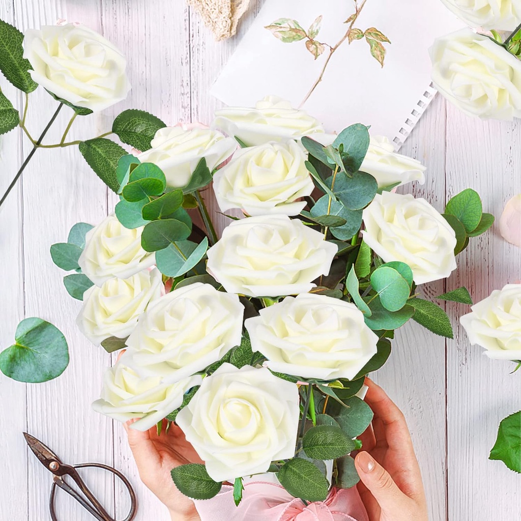 Fake Roses Foam Artificial Flowers with Stem Bride Bouquet For DIY ...