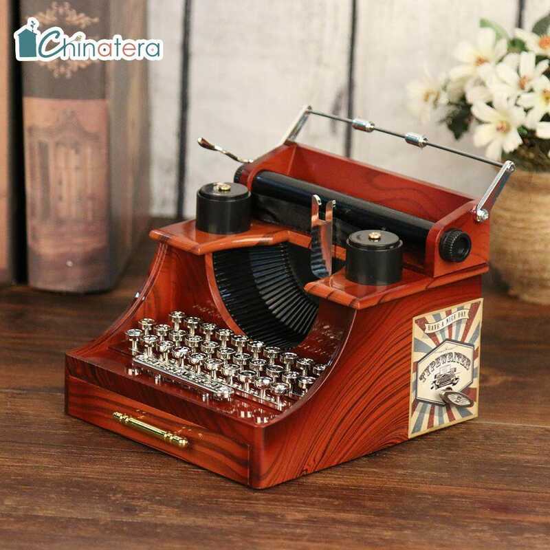 [Chinatera] Creative Classic Vintage Typewriter Model Music Box Wood ...