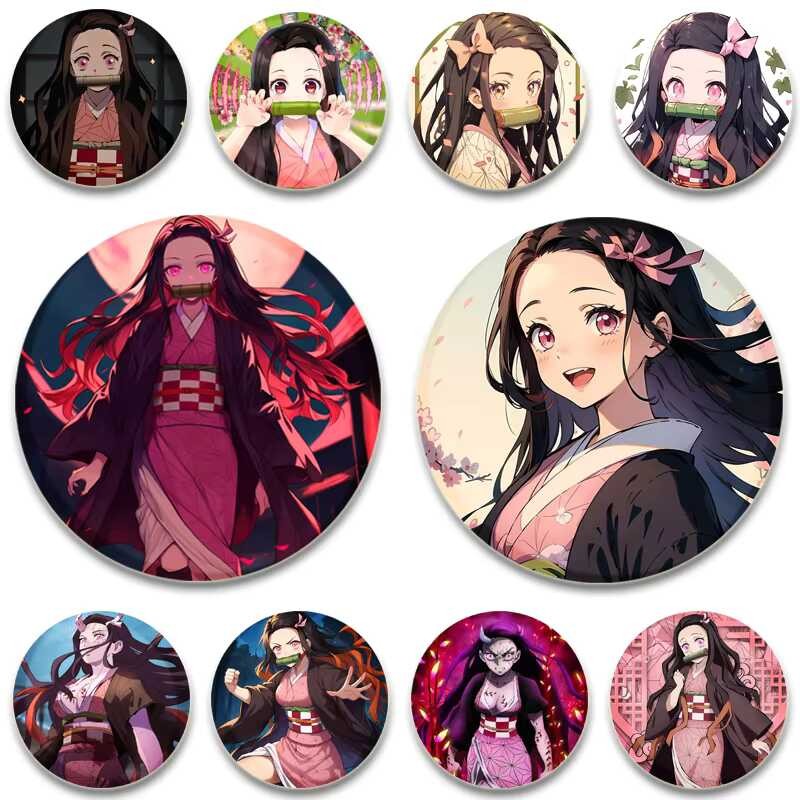 Japanese Manga Demon Slayer: Kimetsu No Yaiba Round Pins Badges Cosplay ...