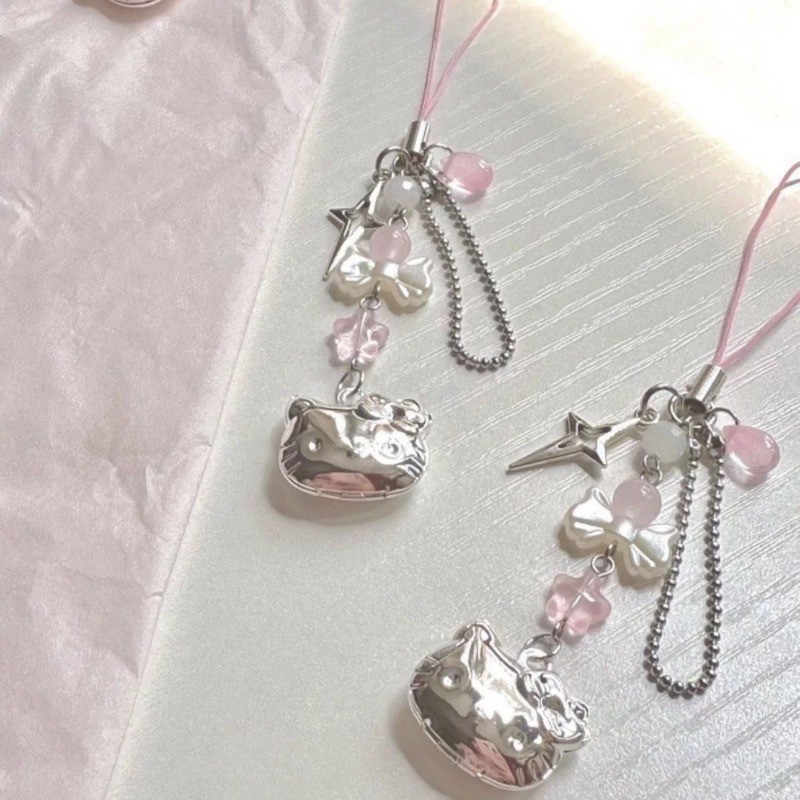 Hello Kitty Mobile Phone Rope Chain Sanrio Pendant Handmade Beaded ...