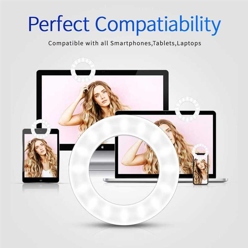 LED Ring Fill Light Rechargeable Mini Circle Video Streaming Lamp Clip ...