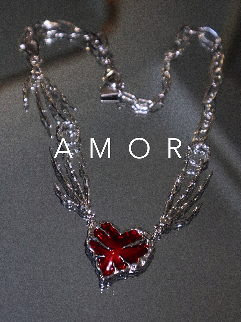 Halloween Red Heart Ghost Claw Metal Splice Texture choker Necklace ...