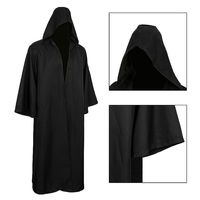 Witch Long Shirt Hooded Black Robe Halloween Cloak Cosplay Costumes ...