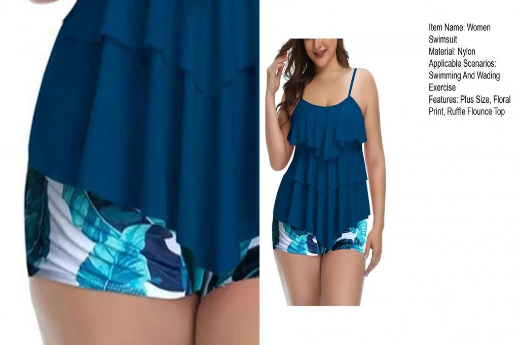 ZNCE_ Summer Beach Attire Ruffled Printed Tankini Floral Print Plus ...