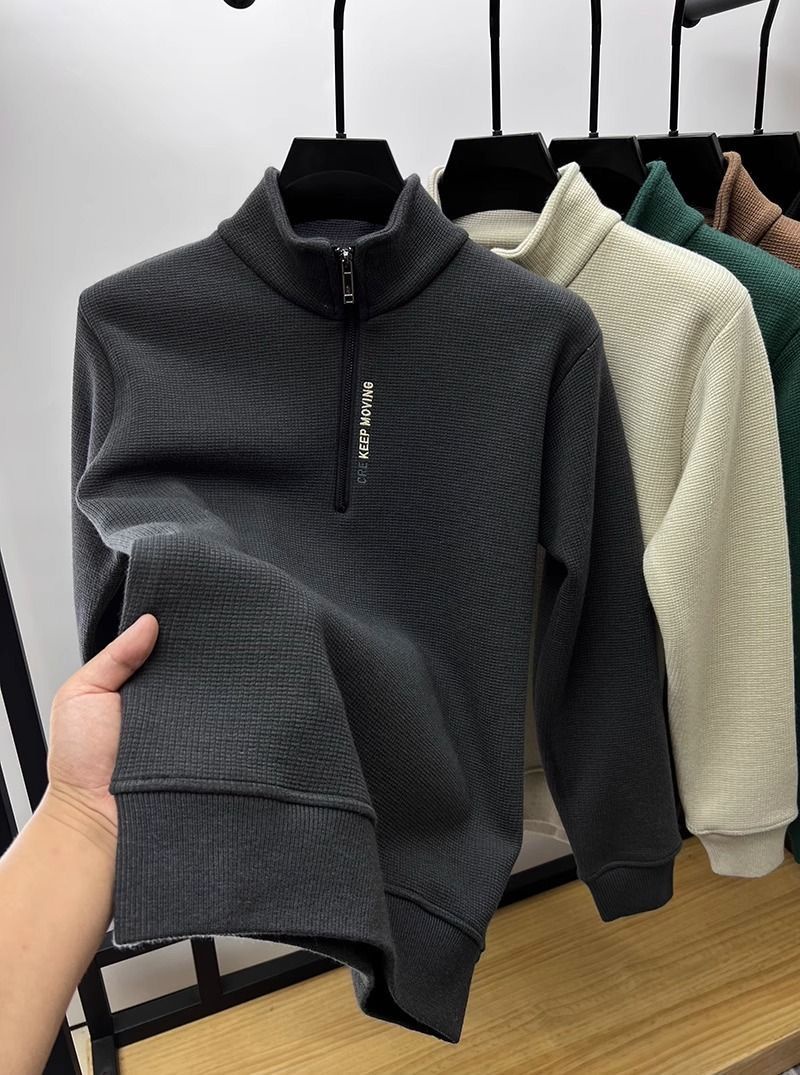 Zipper Collar Sweater Men's Thickened Long-sleeved Sweater