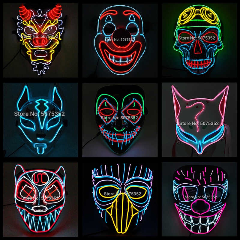 Fashion Cool LED Mask Halloween Cosplay Props Neon LED Light up Mask