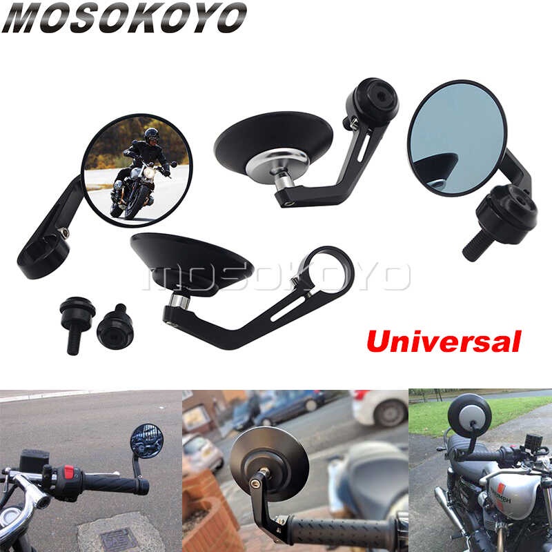 Mirror Black Sier Round CNC Cafe Racer Parts Side Mirror Bar End ...