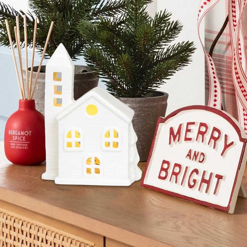 Christmas Village Lighted Houses Ceramic LED Small House Night Lights
