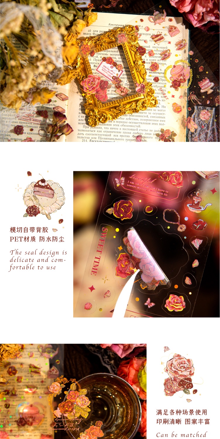 Journamm 3pcs/pack Vintage Rose Stickers Laser Gold DIY CUT Art Collage ...