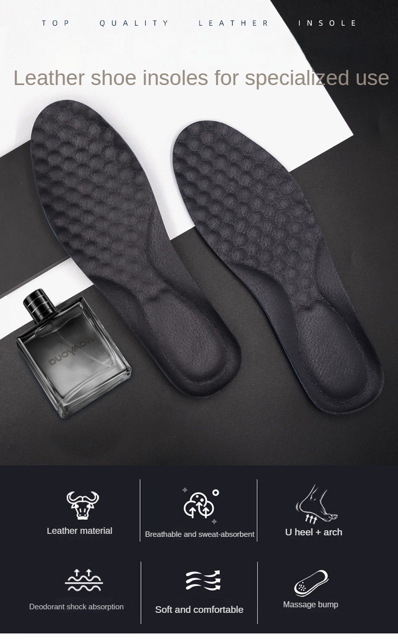 Genuine Leather Insoles - Anti-Odor Sweat-Absorbent Breathable ...