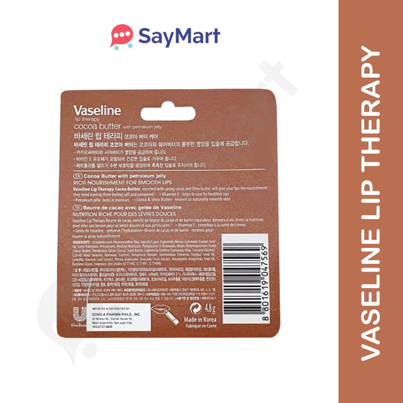 ♟VASELINE LIP THERAPY STICK 4.8G COCOA BUTTER Shopee Philippines