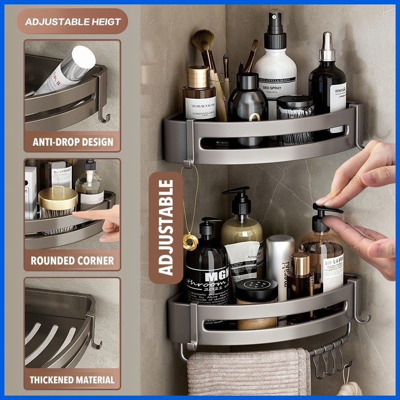 ∏ MORA Stainless Steel Bathroom Rack Gray Punch-Free Bathroom Corner ...