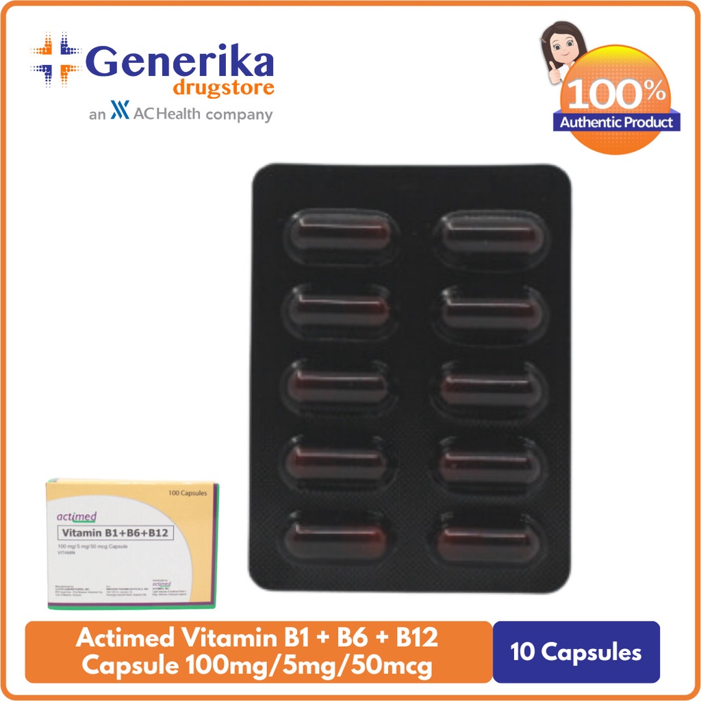 Actimed Vitamin B1 B6 + B12 Capsule 100mg/5mg/50mcg 10 Capsules