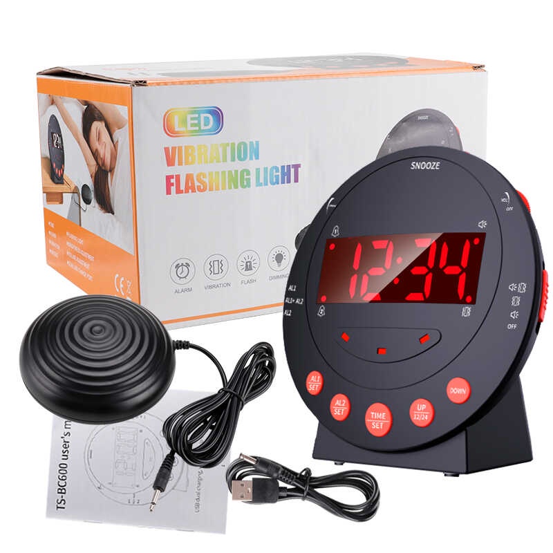 LED Vibrating Loud Alarm Clock Strong Bed Vibration Shaker for Heavy