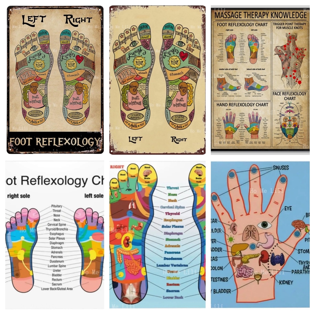 Reflexology Chart Massage Therapy Knowledge Poster Foot Trigger Point