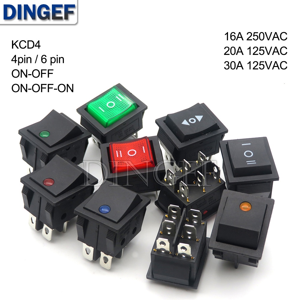 1PCS rocker switch KCD4 4PIN 6PIN 2 / 3 position ON-OFF Mini with light ...