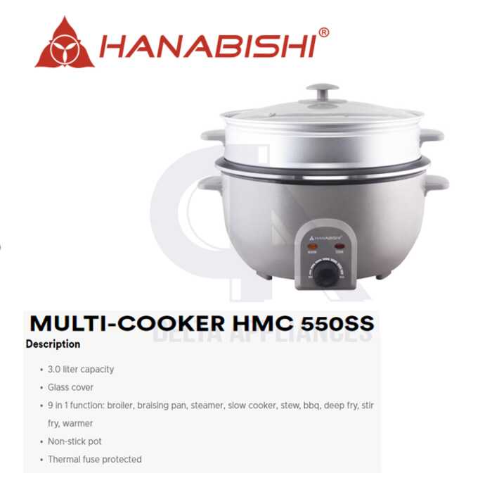 Hanabishi Multi Cooker 9 in 1 Multi Cooker 3L Capacity Boil, Fry, Steam