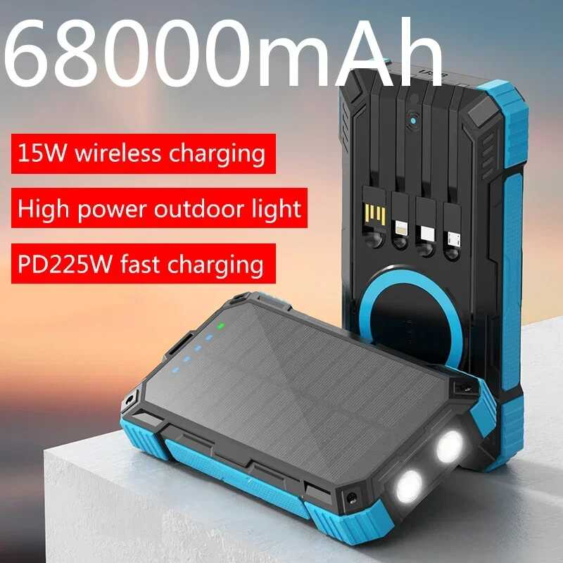 Solar Panels Power Bank Wireless Charging Solar Phone Charger 68000mah 