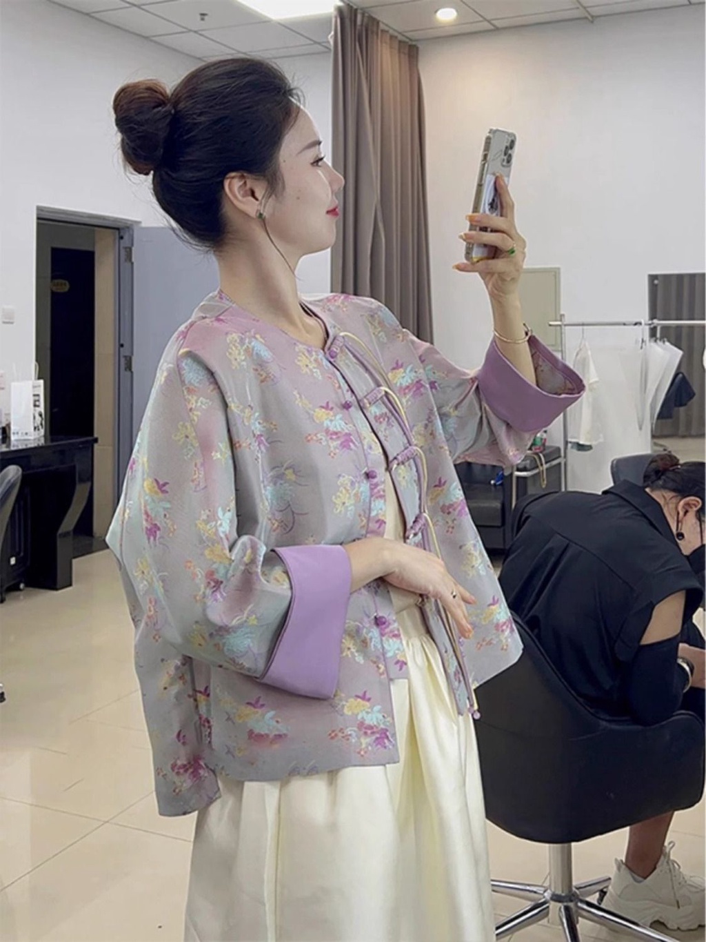 New Chinese Style Button Jacket Zen Style High-end Purple Women's Long ...
