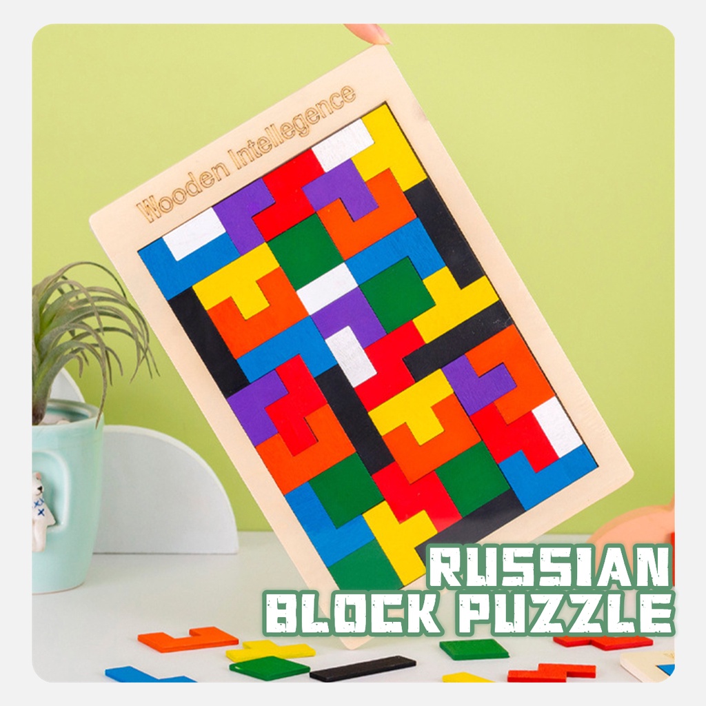Russian Blocks Wooden Puzzle Kids Building Toys Color Cognition Tangram ...
