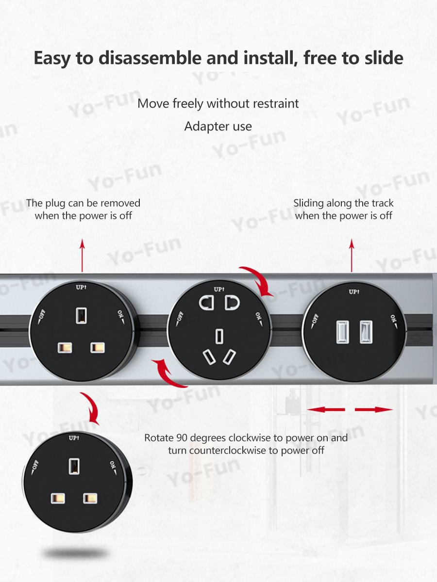 Yo-Fun Track Socket Wall-Mounted Plug Free Punch Combination Socket ...