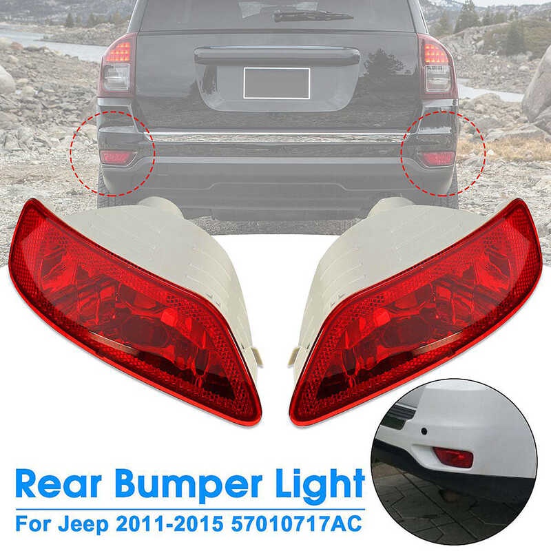 Rear Bumper Reflector Lights For Jeep Grand Cherokee & Compass 2011-2018 - Left & Right Set, Red Lens