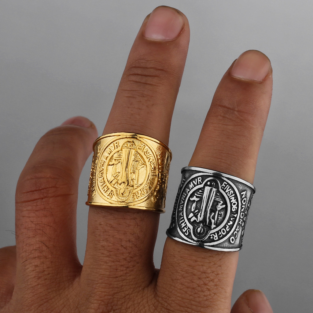 St Benedict Exorcism Ring Stainless Steel Catholic Roman Cross Demon ...