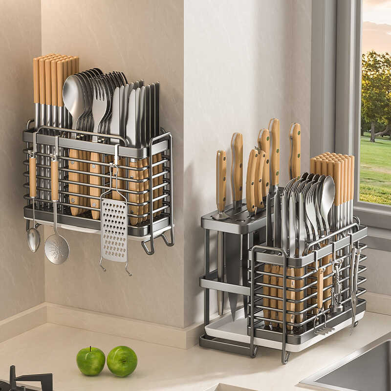 Stainless steel knife holder, chopstick cage, kitchen storage rack ...