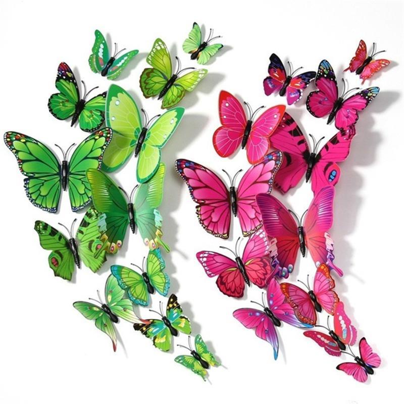 12Pcs 3D Double Layer Hollow Butterfly Wall Sticker / Colorful ...
