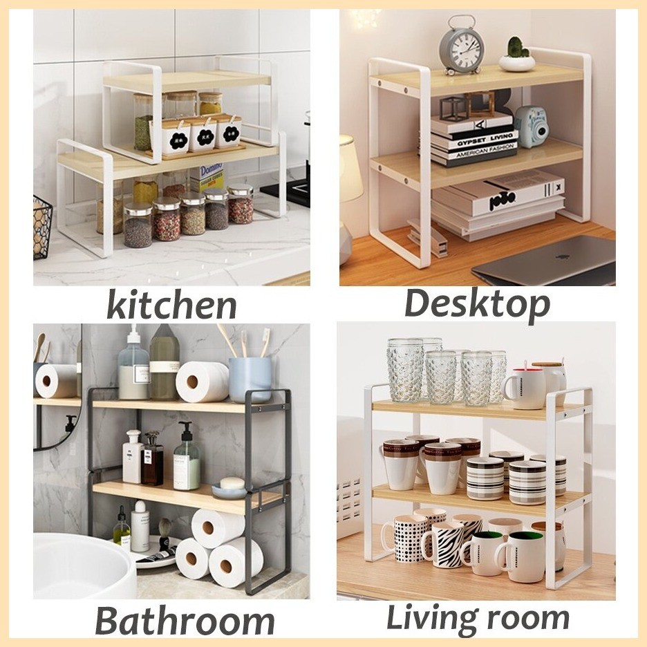 ♞Desktop Rack Tabletop Organiser Wood Computer Monitor Mount Screen ...