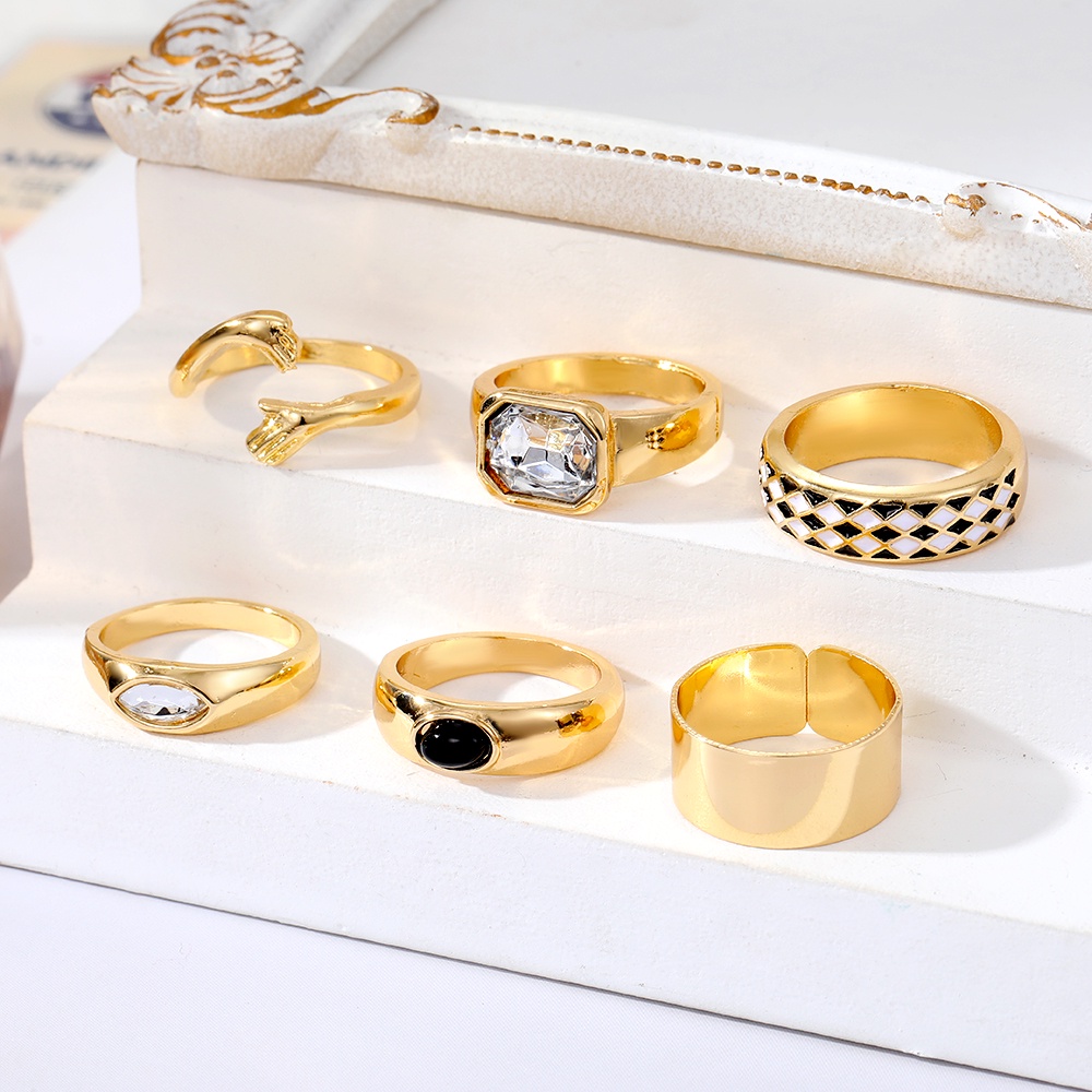 Black White Resin Plaid Ring Set of Six Fashion Rings | Shopee Philippines